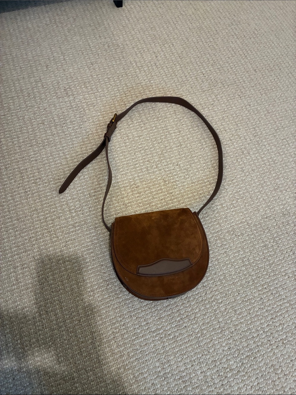 Quince Brown Suede Crossbody Saddle Bag